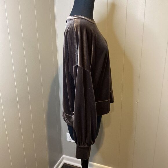 Madewell Large Velour Sweater Top Soft Brown Crewneck - Picture 3 of 6